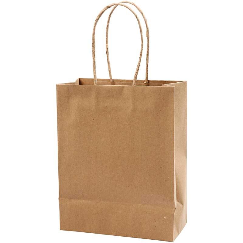 Papirsposer med hank - Højde 23 cm, Bredde 18 x 9 cm - 10 stk