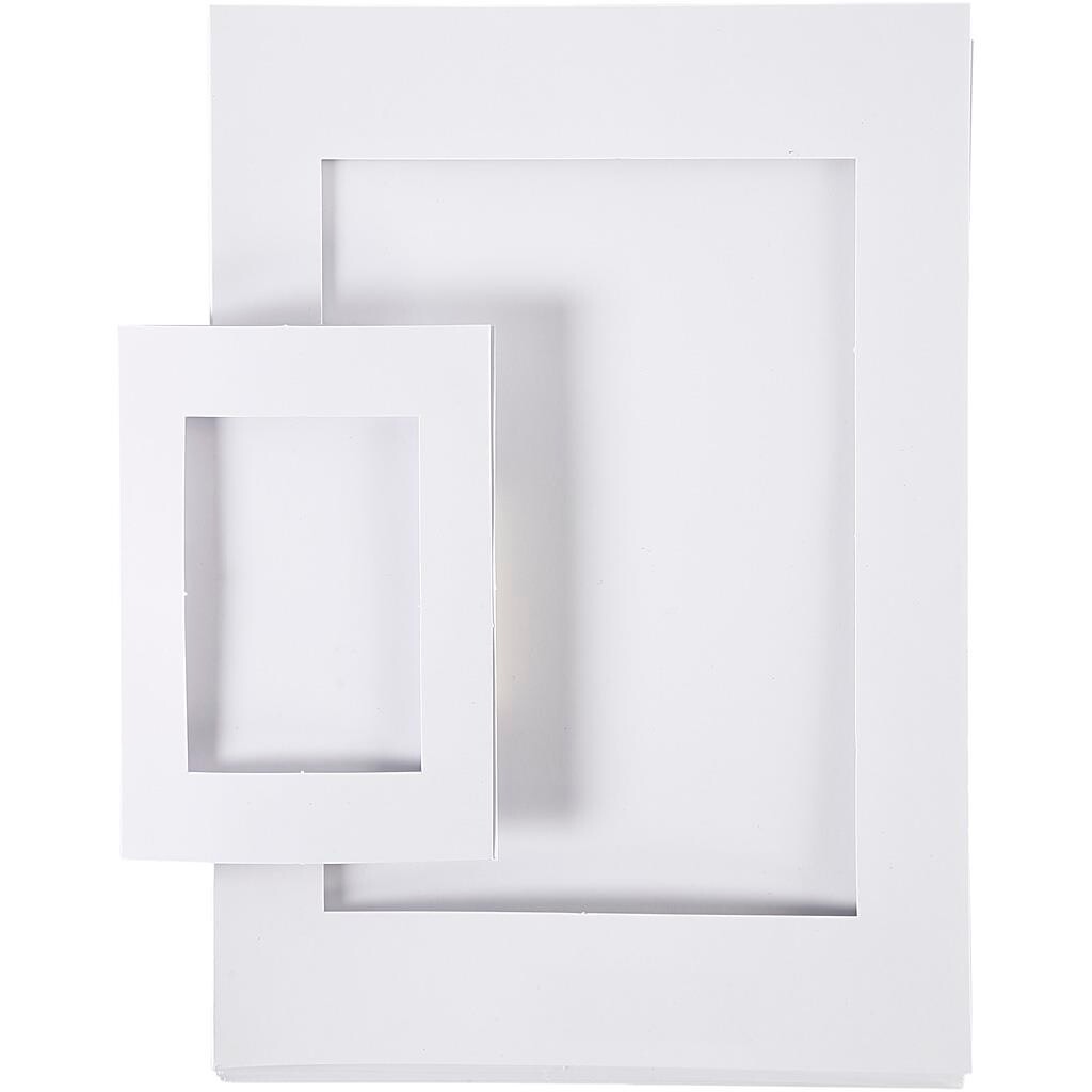 Passepartout ramme A4+A6 ass. udskæring 6,5 x 12,5 +16 x 21 cm hvid - 120 stk