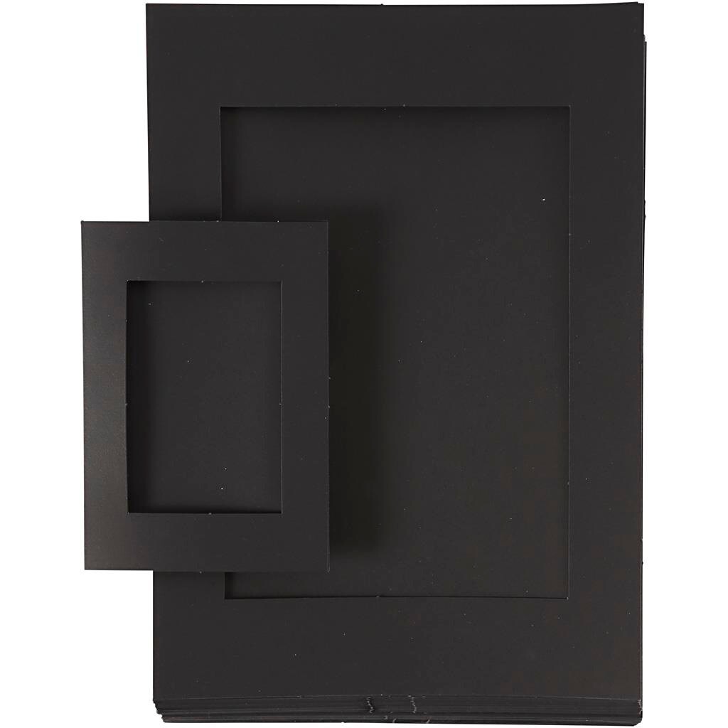 Passepartout ramme A4+A6 ass. udskæring 6,5 x 12,5 + 16 x 21 cm sort - 120 stk