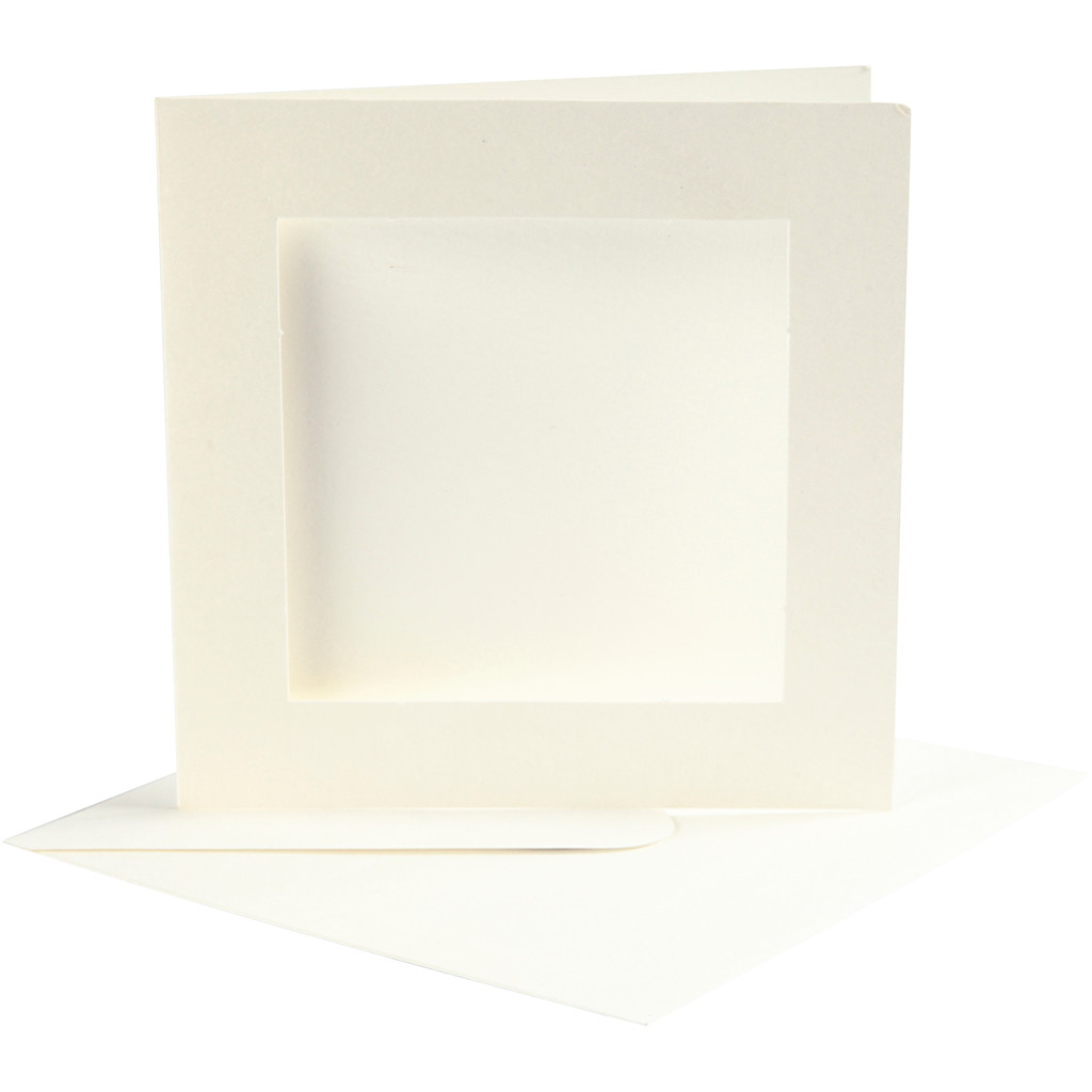 Passepartoutkort med kuvert, kort str. 12,5x12,5 cm, kuvert str. 13,5x13,5 cm, off-white, kvadratisk, 10sæt, 220 g