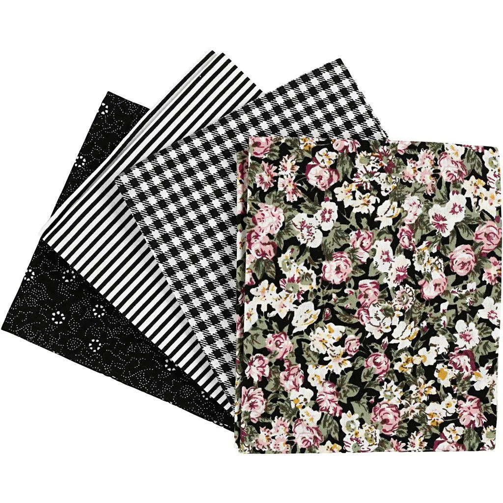 Patchworkstof - str. 45x55 cm 100 g|m2 - sort 4stk.