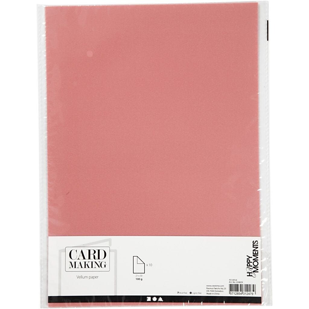 Pergamentpapir A4 - rosa 210x297 mm 100 g - 10ark
