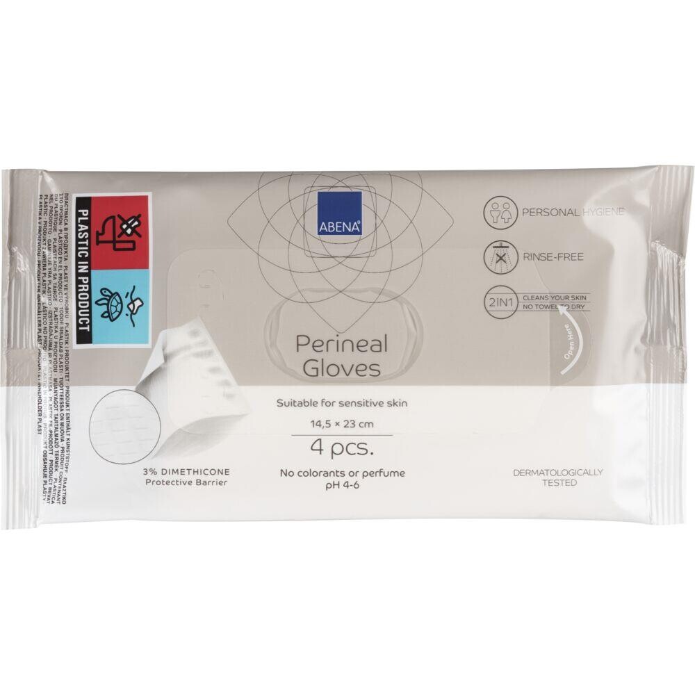 Perinealhandske, ABENA, halv-fold, 22x14cm, hvid, med 3% dimethicon, uden farvestof eller parfume, 4 stk., engangs - 50 pakker