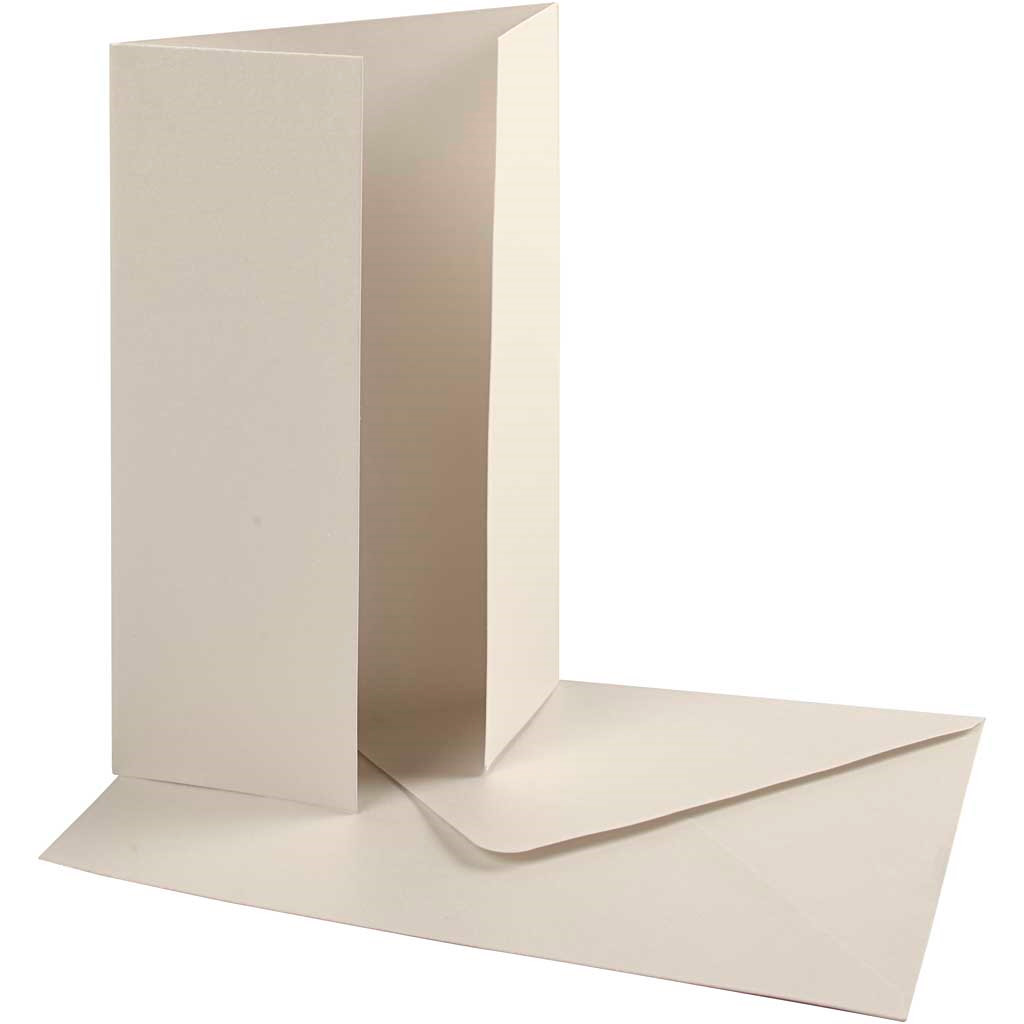 Perlemorskort med kuvert, kort str. 10,5x15 cm, kuvert str. 11,5x16,5 cm, råhvid, 10sæt, 120 g