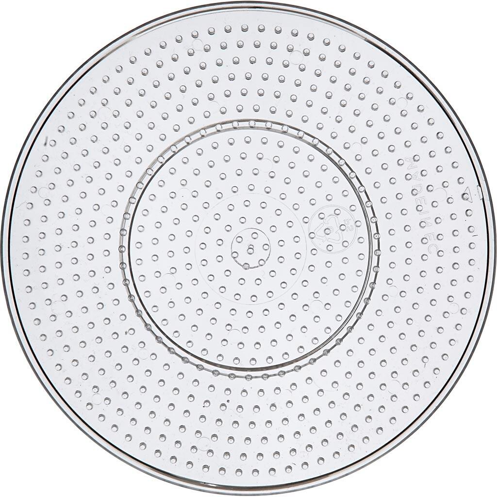 Perleplade, stor rund, medium, str. 15 cm, transparent, 1 stk.