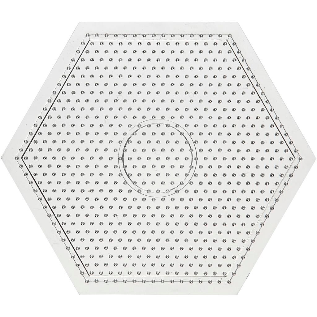 Perleplade, str. 15x15 cm, transparent, stor sekskant, 1stk.