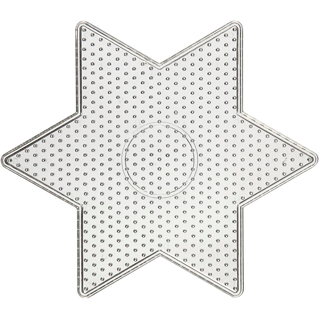 Perleplade, str. 15x15 cm, transparent, stor stjerne, 1stk.
