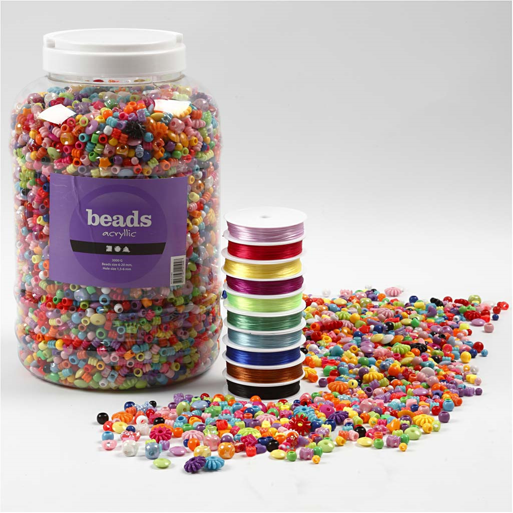 Perlearmbånd DIY perler og smykkeelastik str. 6-20 mm 1sortiment