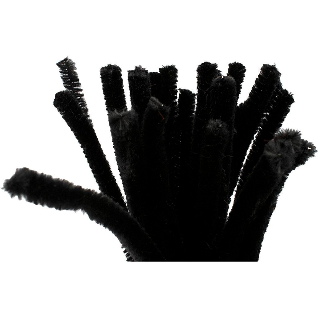Chenille – Piberensere – Sort – 9 mm – 30 cm – 25 stk