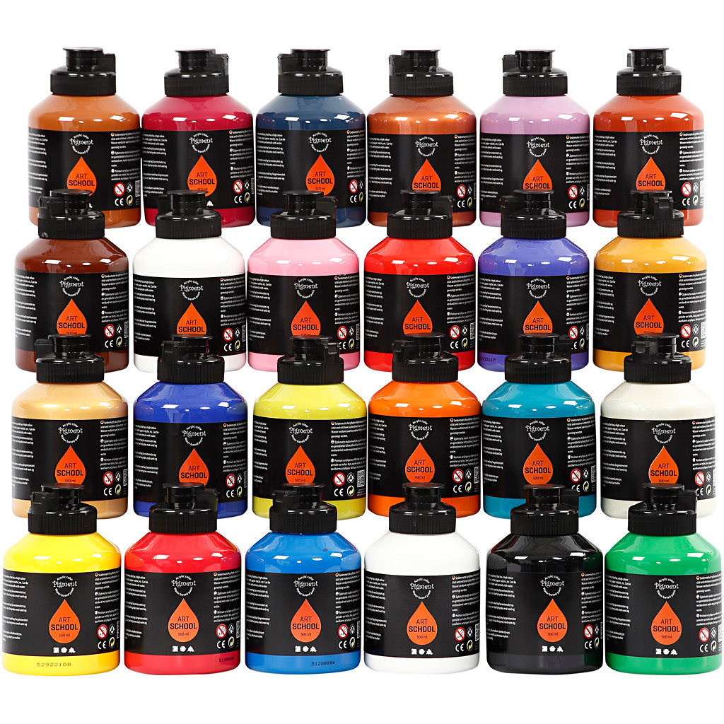 Akrylmaling Pigment Art, ass. farver, 24x500ml