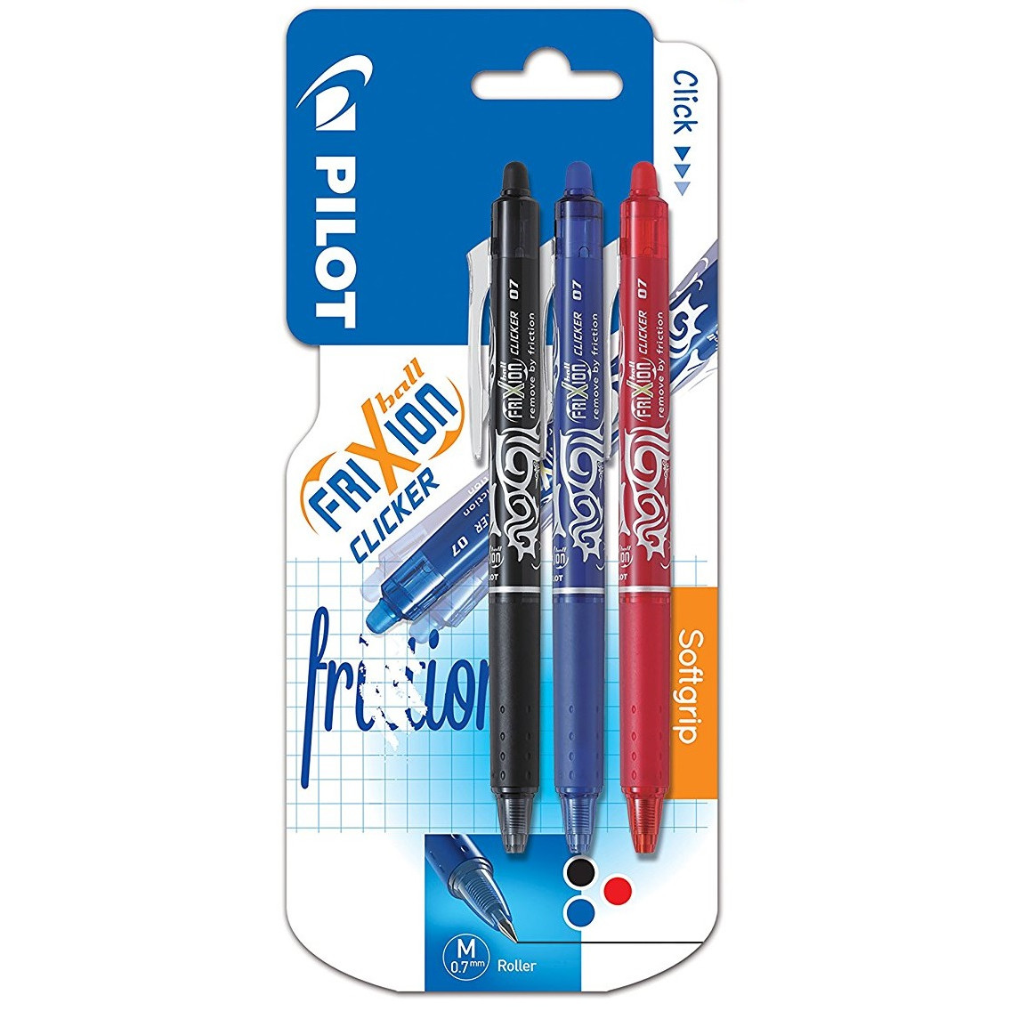 Pilot Frixion Clicker 0,7 mm - Sæt med 3 farver