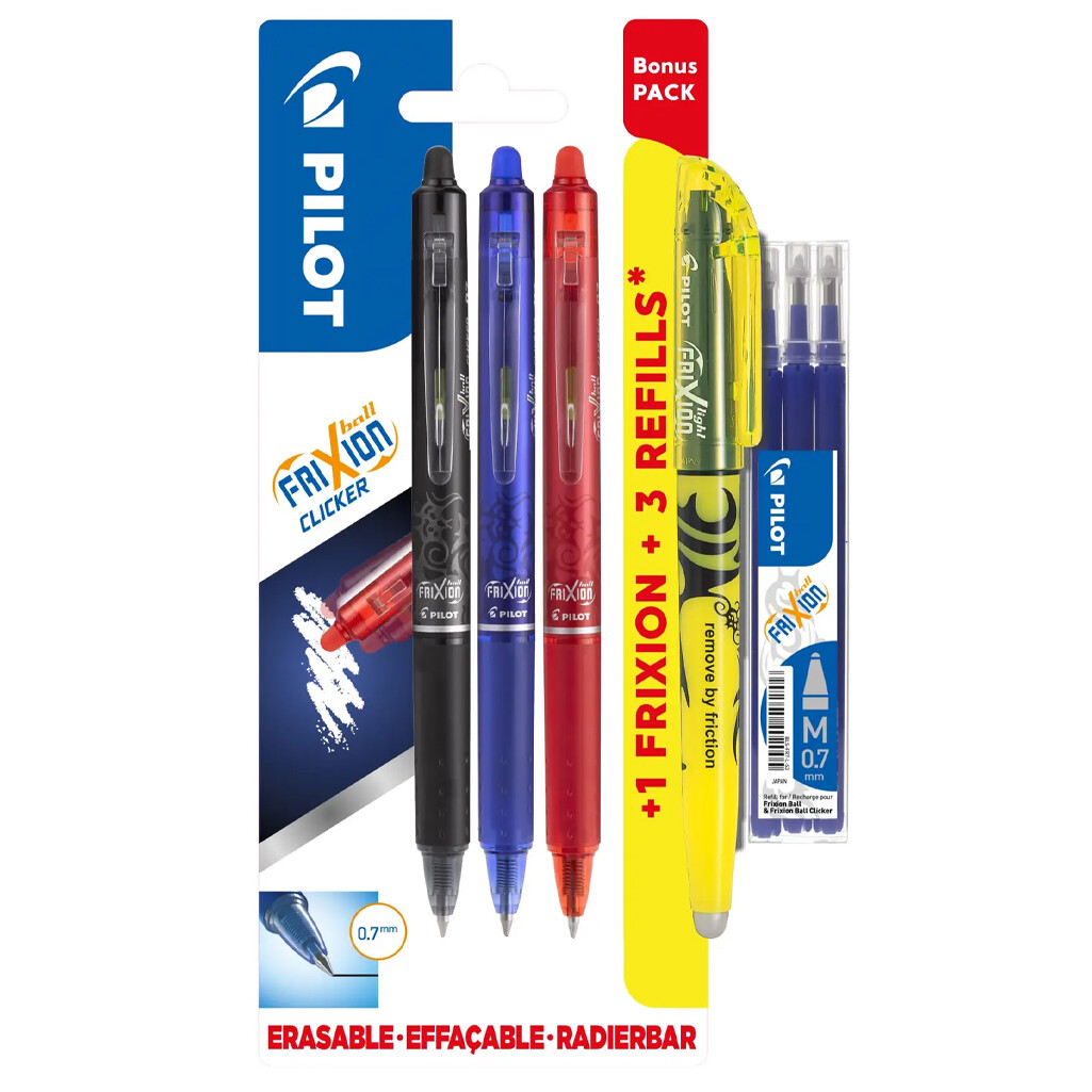 Pilot FriXion Clicker med klik - Bonuspack 3 Light Refillset