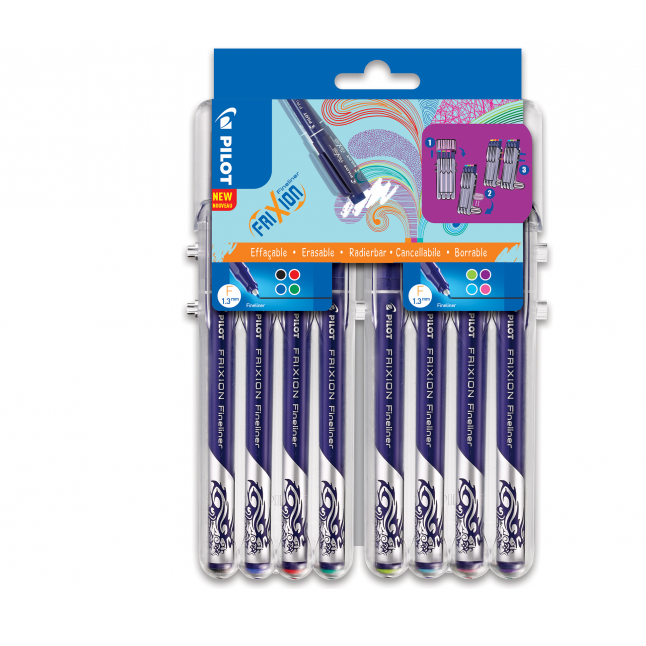 Fineliner - Pilot Frixion - 1,3 mm - ass. farver - 8 stk