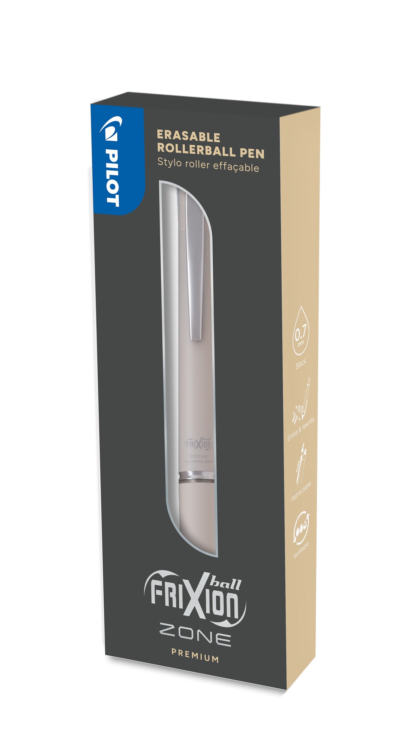 Kuglepen - Pilot FriXion Zone 0,7 mm beige - Gaveæske