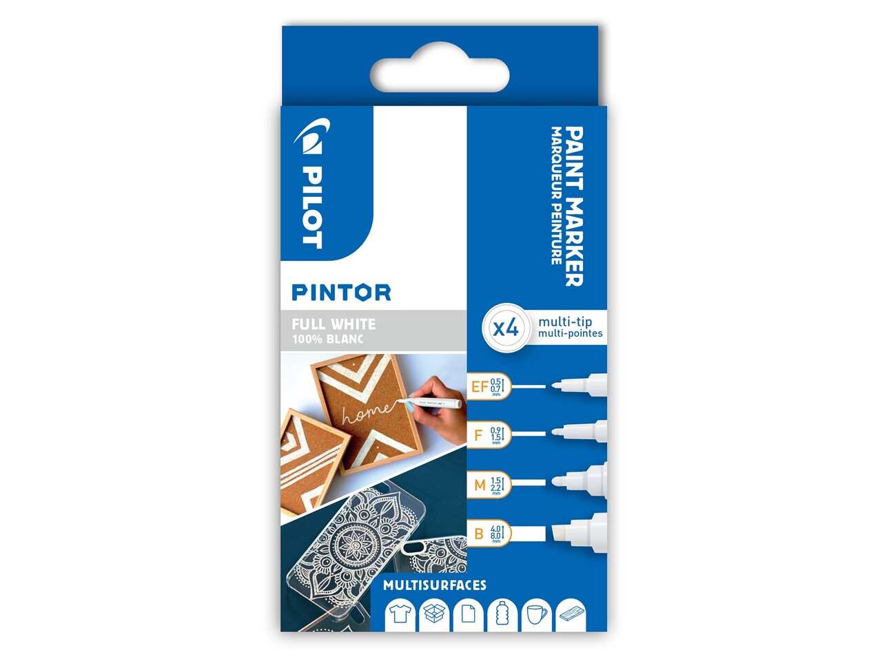 Marker - Pilot Pintor Monocolor - Hvid - 4 stk (Ekstra Fin, Fin, Medium, Bred)
