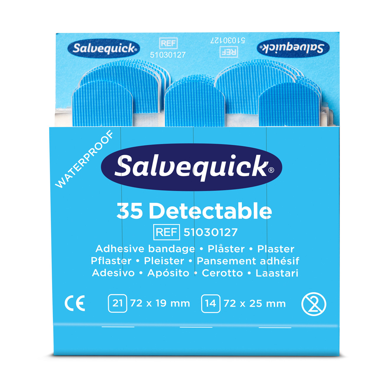 6 stk. Plaster til sår - Cederroth - Sporbar plaster -Vandtætte - Blå - 35 stk|pak - Køb minimum 6 stk.