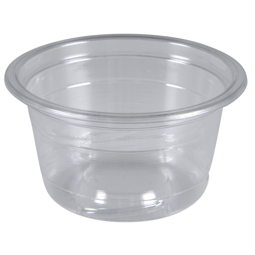 Plastbæger, Abena Gastro, TowerPac, 3,1cm, Ø6,23cm, 50 ml, klar, RPET, med skruebund - 2500 stk