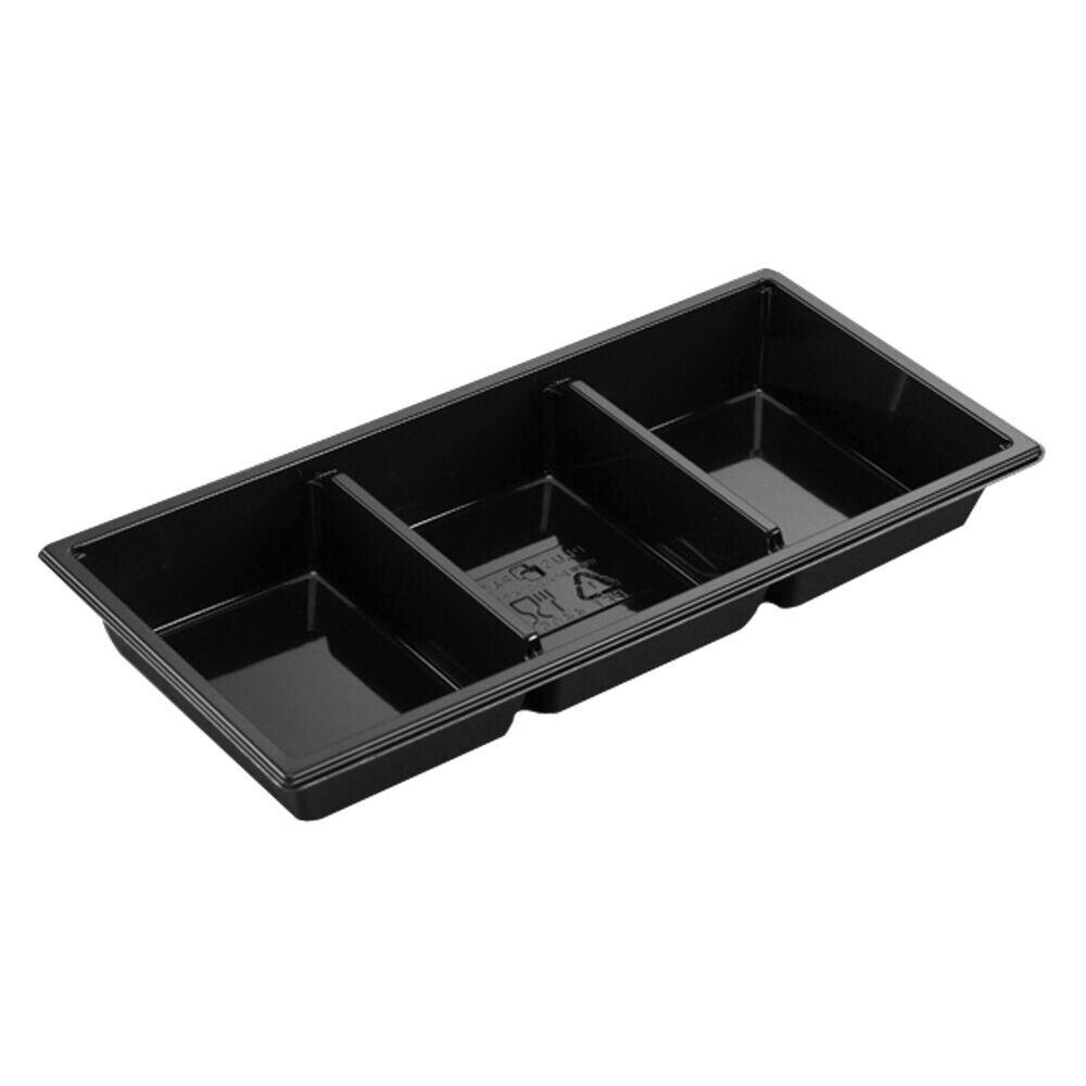 Plastbakke 25x12x3,1cm sort RPET 3-rums 3x200 ml - 464 stk