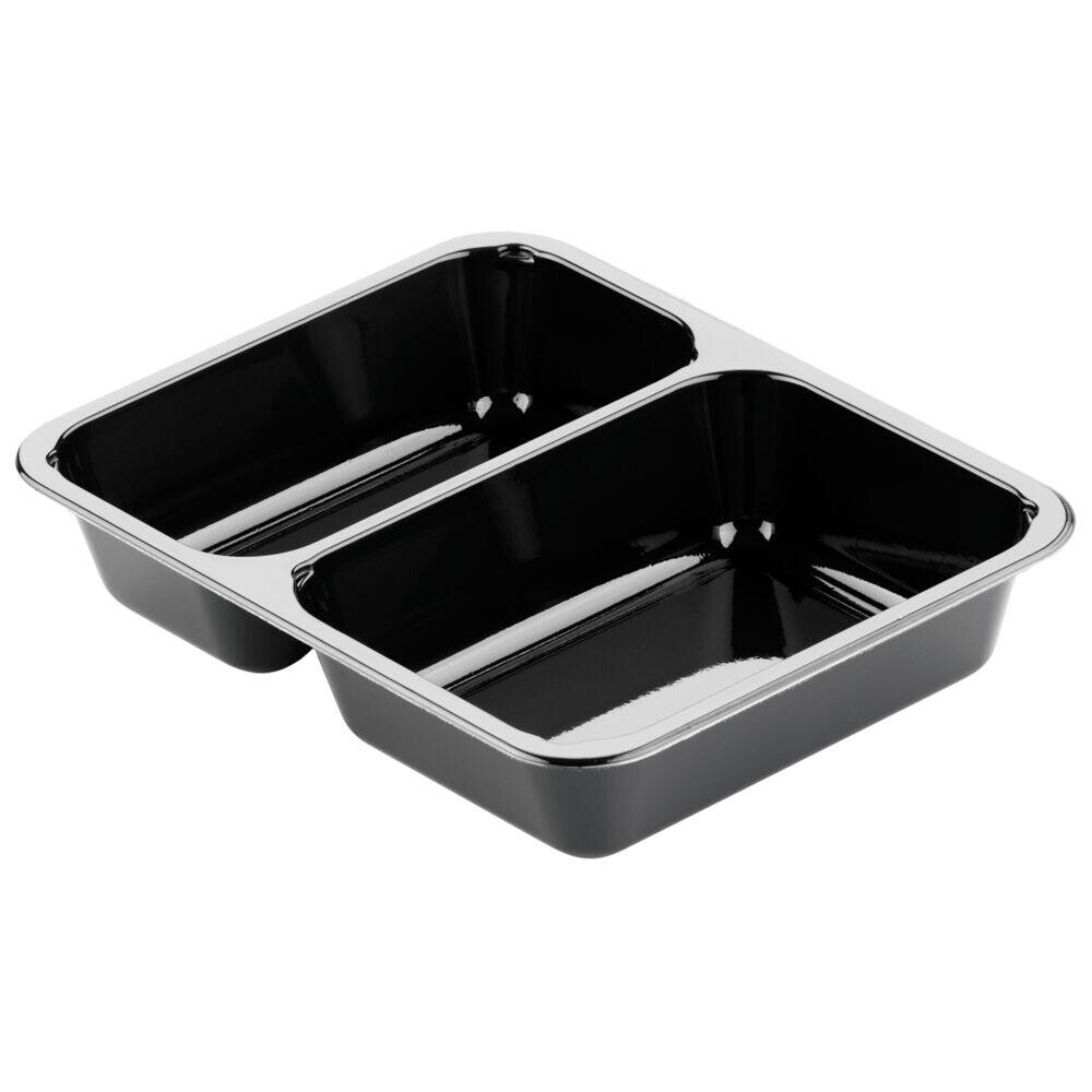 Plastbakke C-Pet sort 2-rums 655|455ml - 300 stk