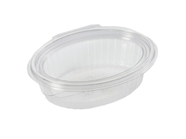 Plastbakke med hængslet låg oval 250 ml - 148 x 112 x 45 mm 97009 - 50 stk