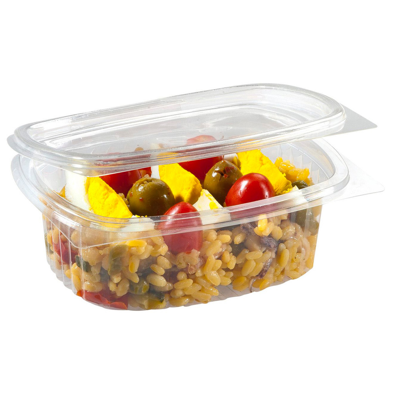 Plastbakke med hængslet låg oval A-PET 1000 ml V00514P - 50 stk.