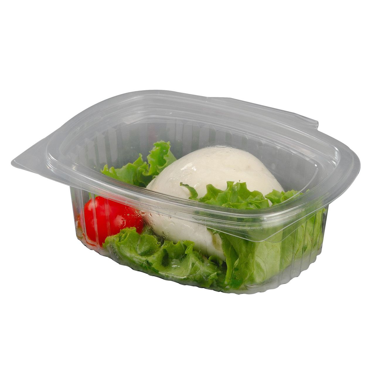 Plastbakke med hængslet låg oval A-PET 375 ml V00511P - 50 stk.