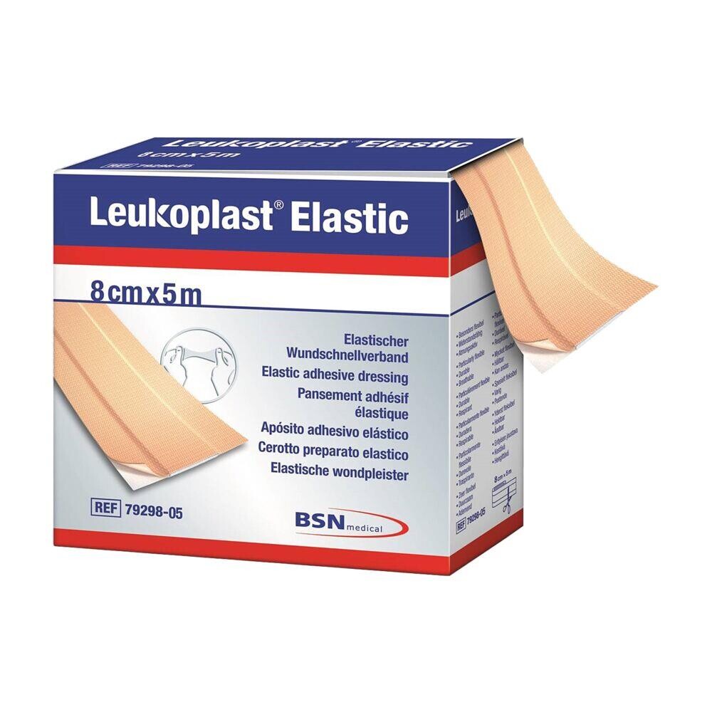 Plaster, Leukoplast, lys hudfarvet, elastisk, 8 cm x 5 m