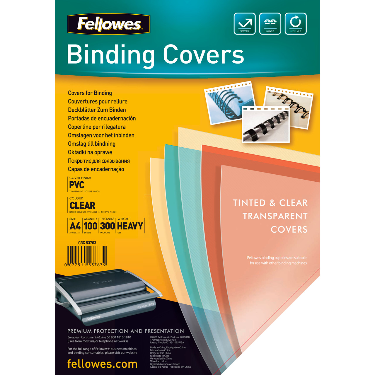 Plastforside - Fellowes - PVC - Klar - A4 - 300 mic - 100 stk