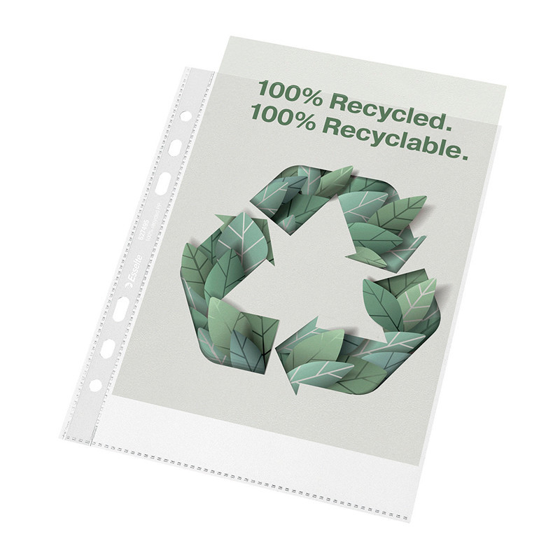 Plastlomme Esselte Recycled A4 100my m. præg 50stk