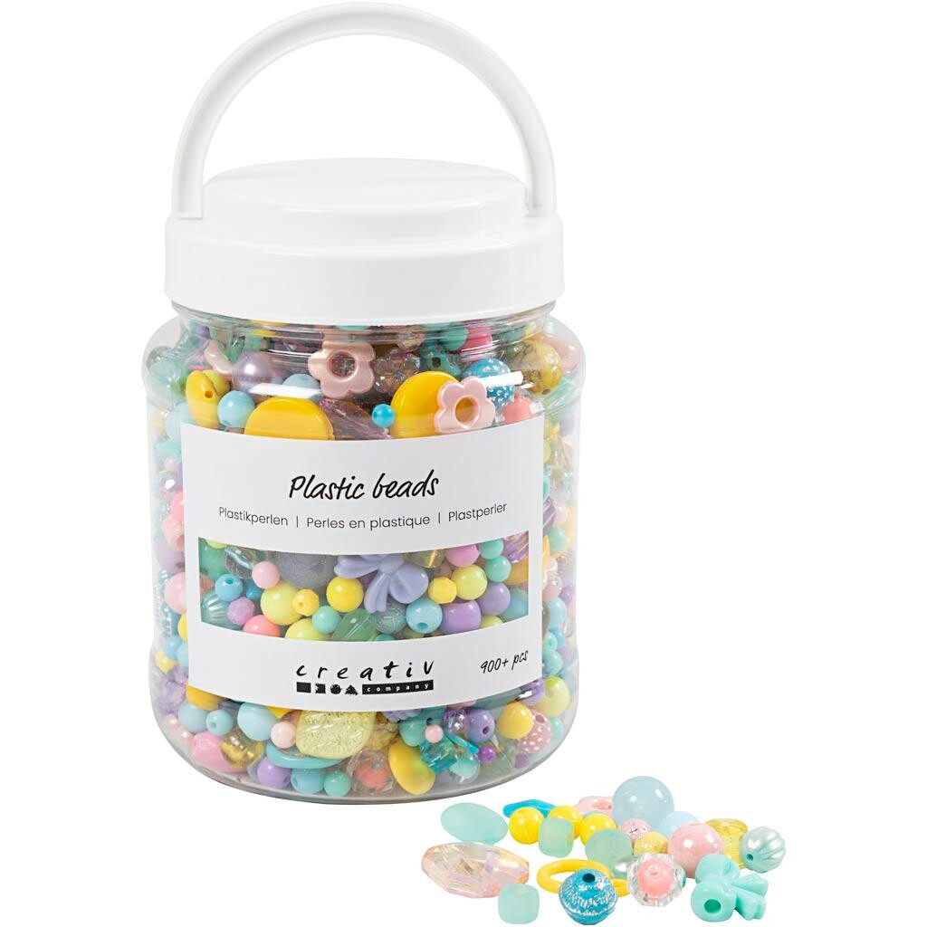 Plastperler diam. 5-35mm hulstr. 1-8mm ass. farver 700 ml