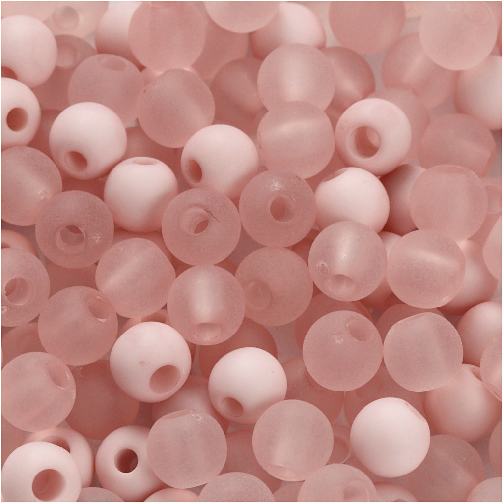 Plastperler, diam. 6 mm, hulstr. 2 mm, rosa, 40g, ca. 150 stk.