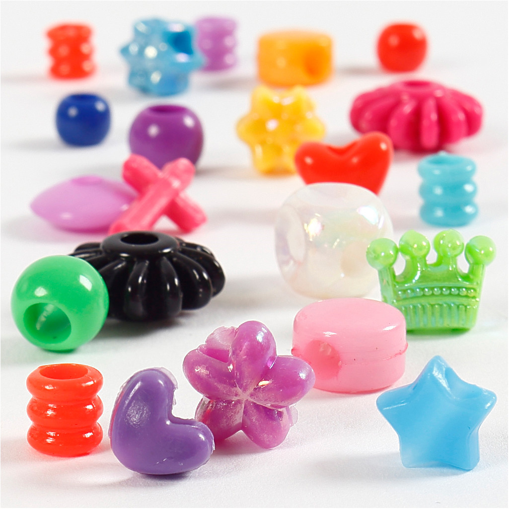 Plastperler, str. 6-20 mm, hulstr. 1,5-6 mm, 390 g, 700ml