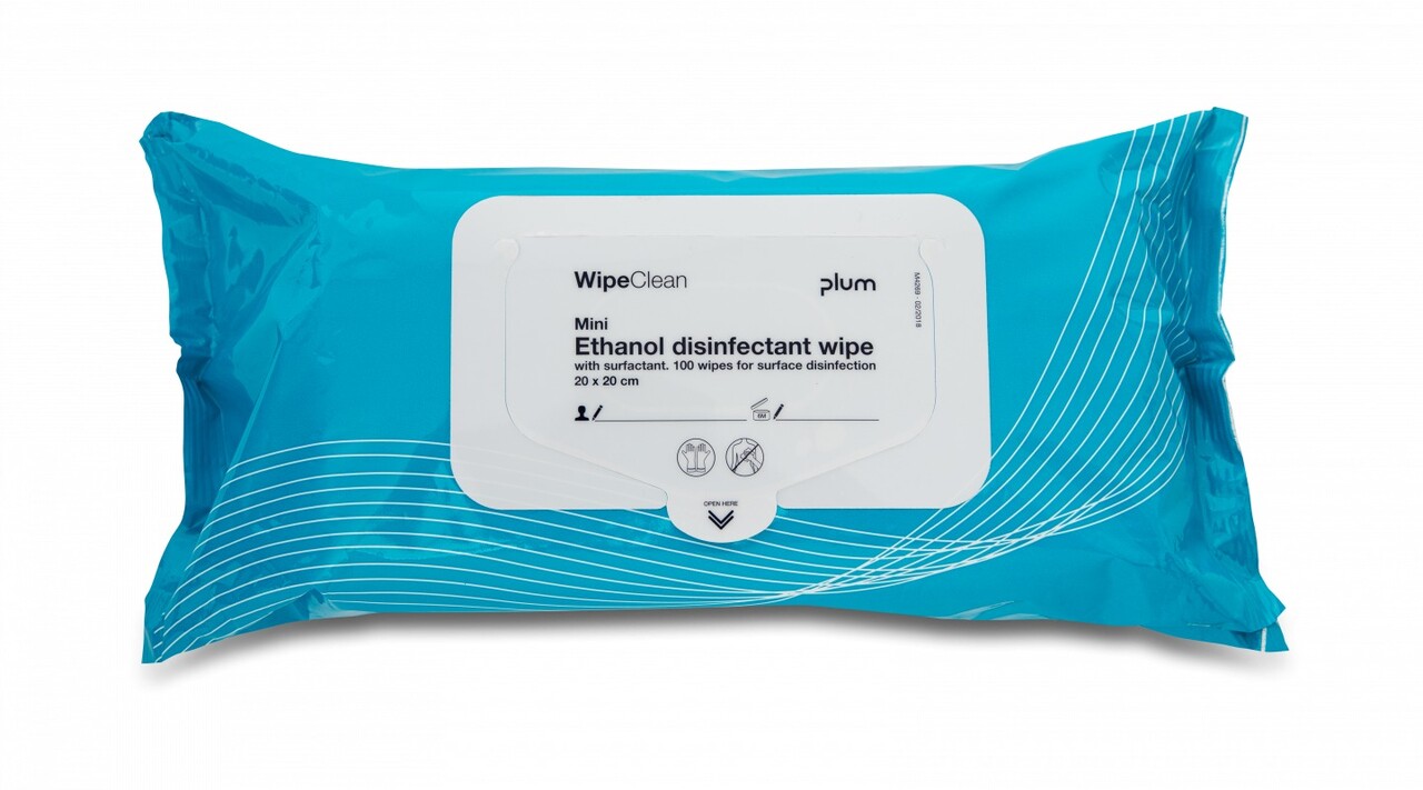Plum WipeClean Ethanol Disinf. 80% w/tensid, mini - 100 wipes