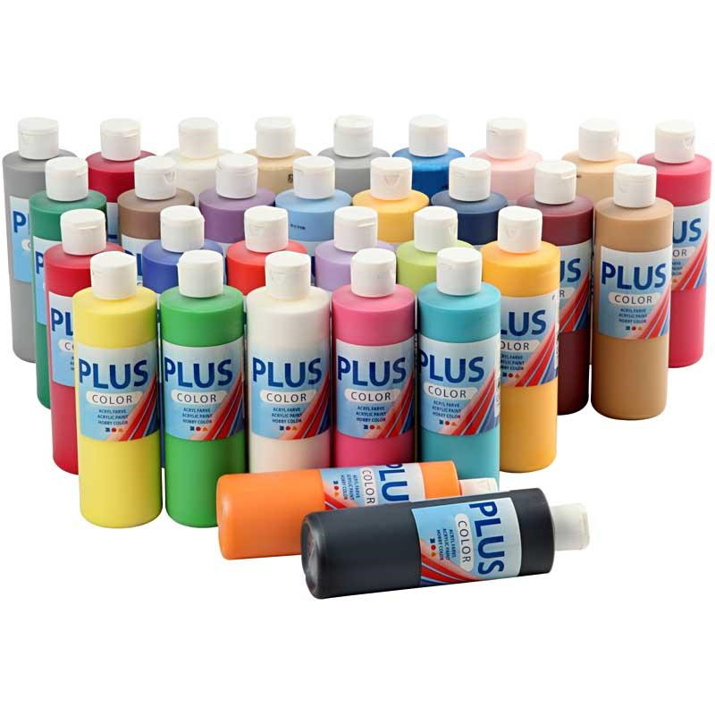 Plus Color hobbymaling, ass. farver, 30x250ml