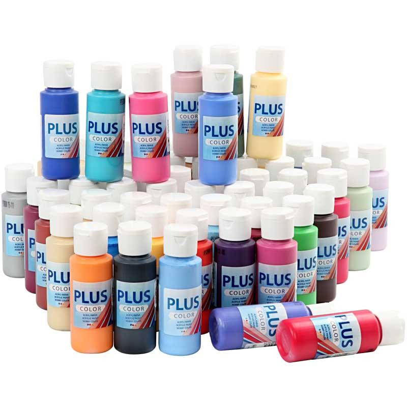 Plus Color hobbymaling, ass. farver, 60x60ml