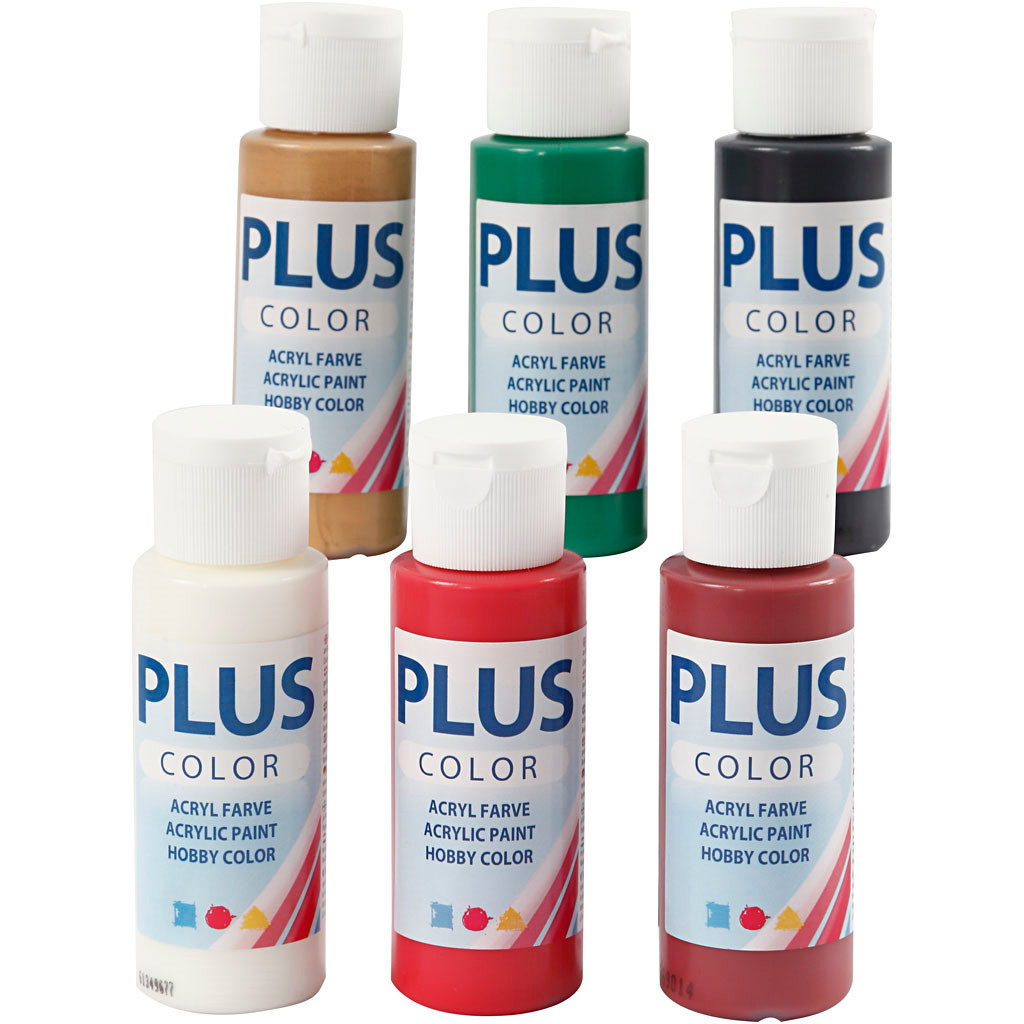 Plus Color hobbymaling, julefarver, 6x60ml