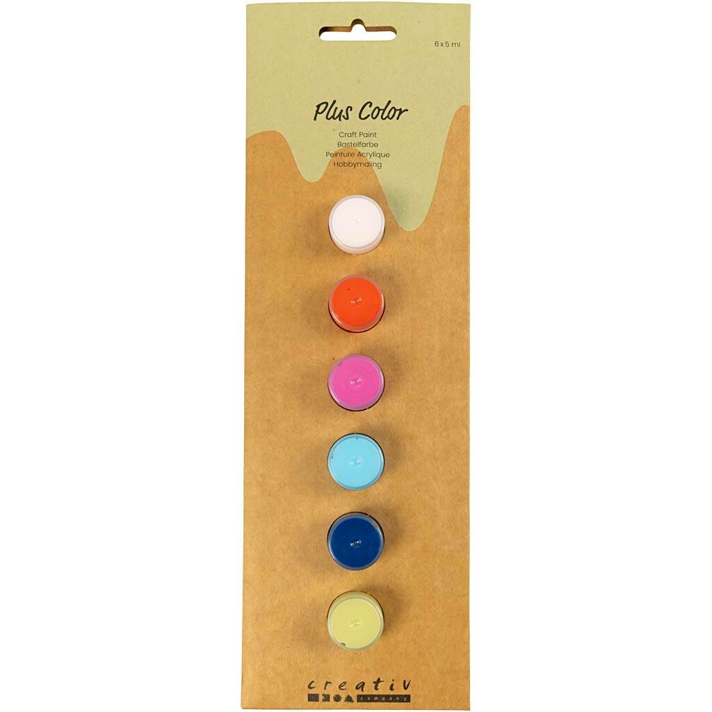 Plus Color Hobbymaling, stærke farver, 6x5ml - 1 pakke