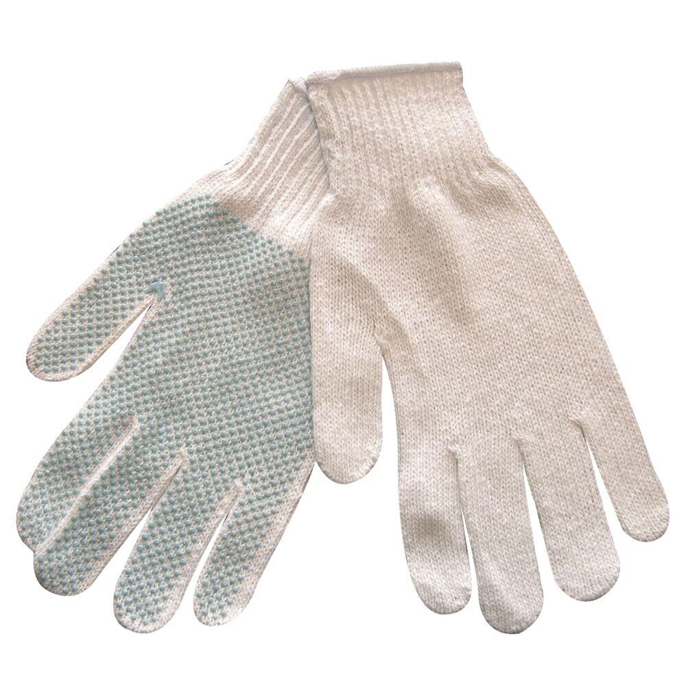 Polyesterhandske, 7, hvid, polyester, med dotter - 12 par