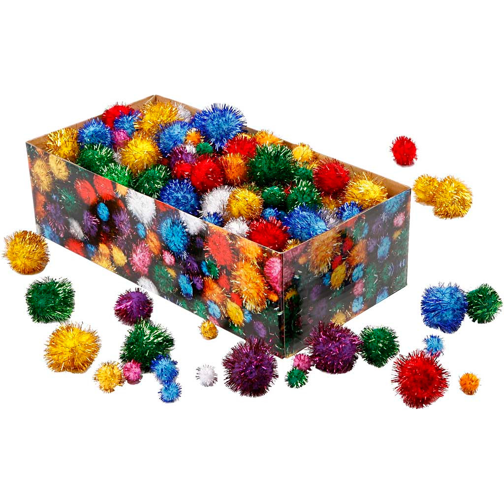 Pomponer – 15–40 mm – Glitter – Assorterede farver – 400 g – 400 stk