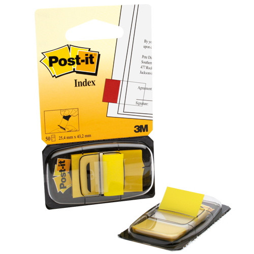 Index faner Post-it 680-5 Gule 25,4x43,6mm - 50 stk