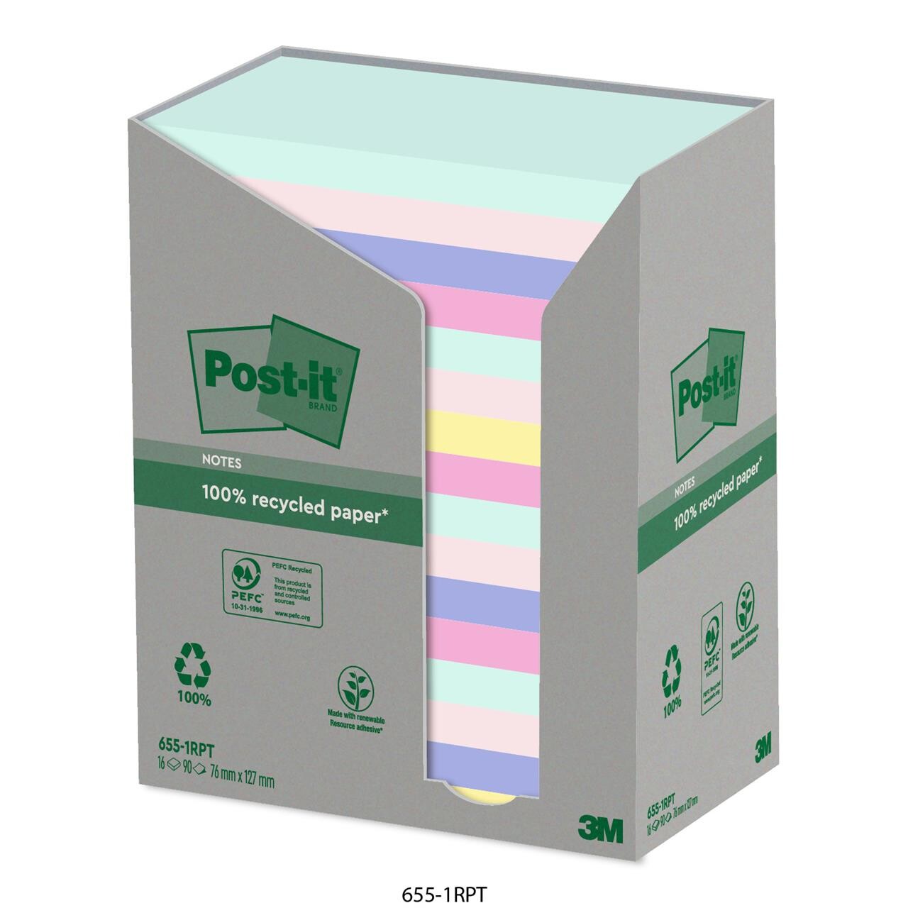 Post-it blokke Recycled 76x127mm 16 stk