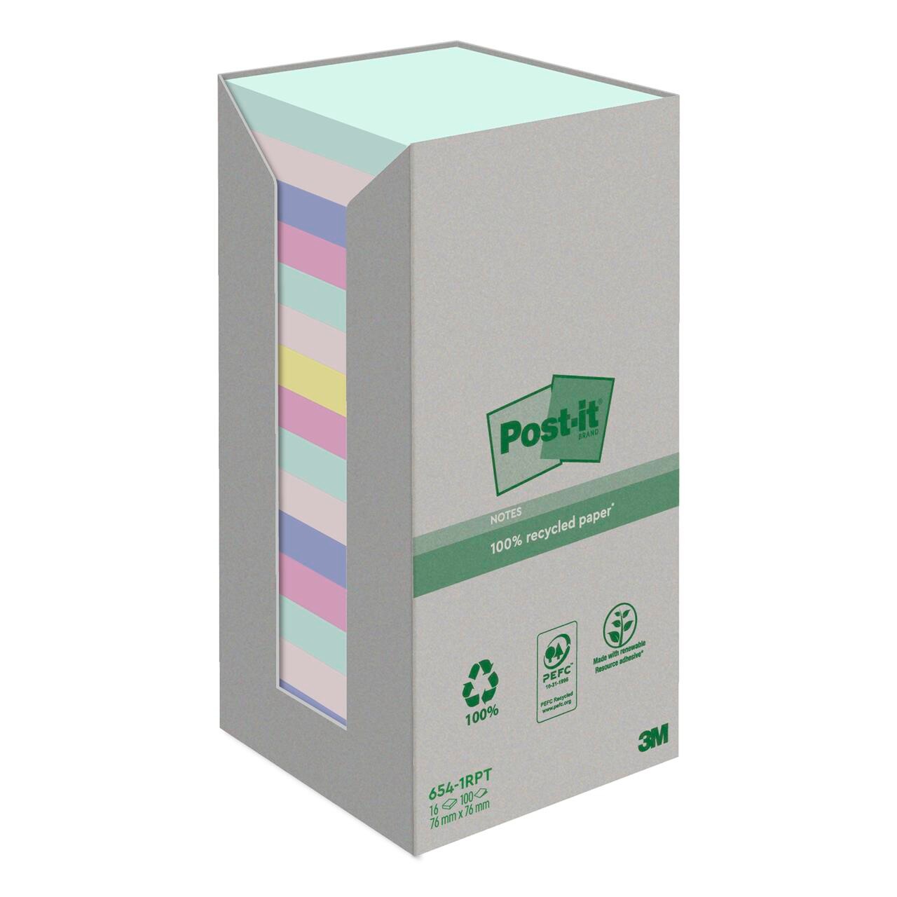 Post-it blokke Recycled 76x76mm 16stk