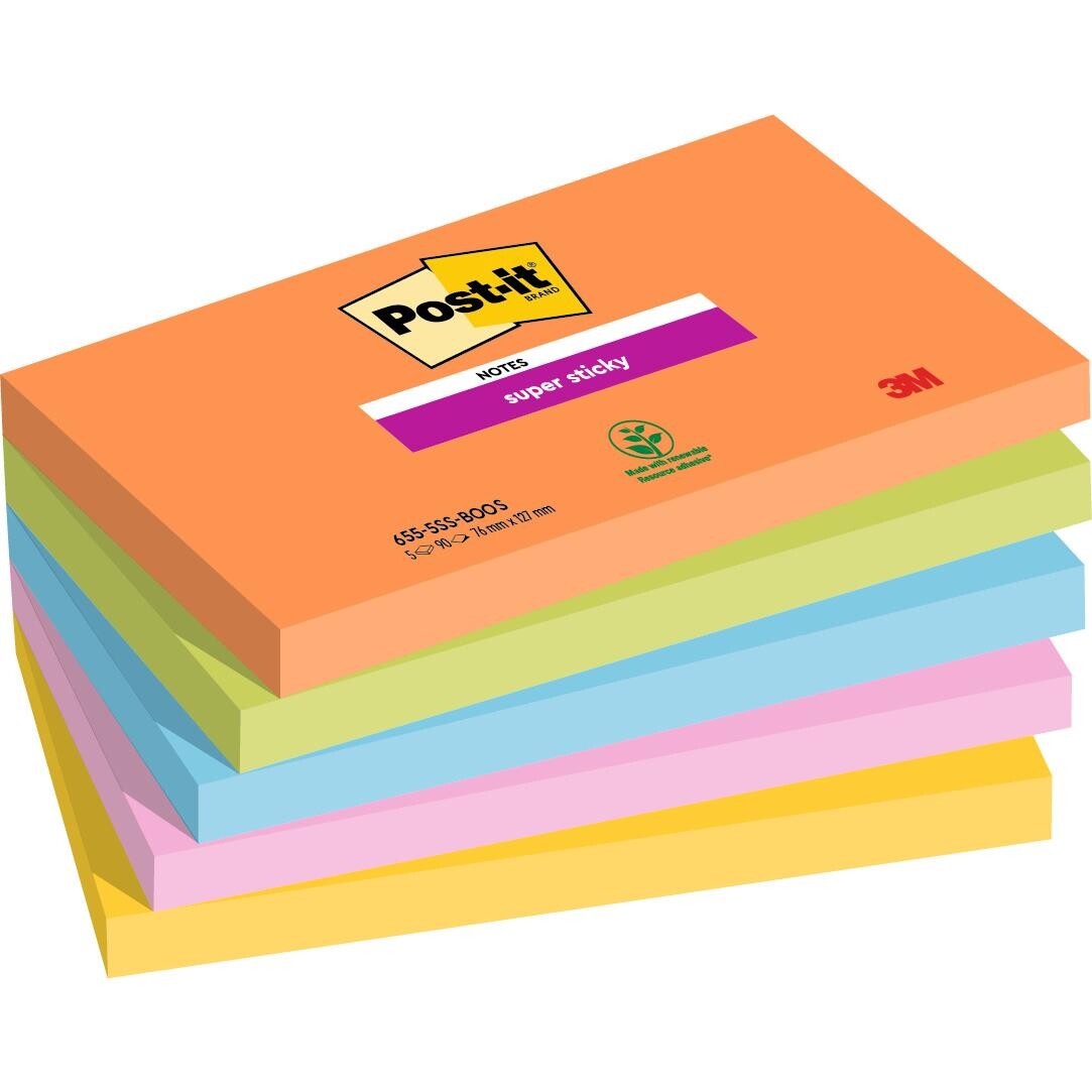 Post-it blokke Super Sticky 76x127mm Boost Colour 5 stk