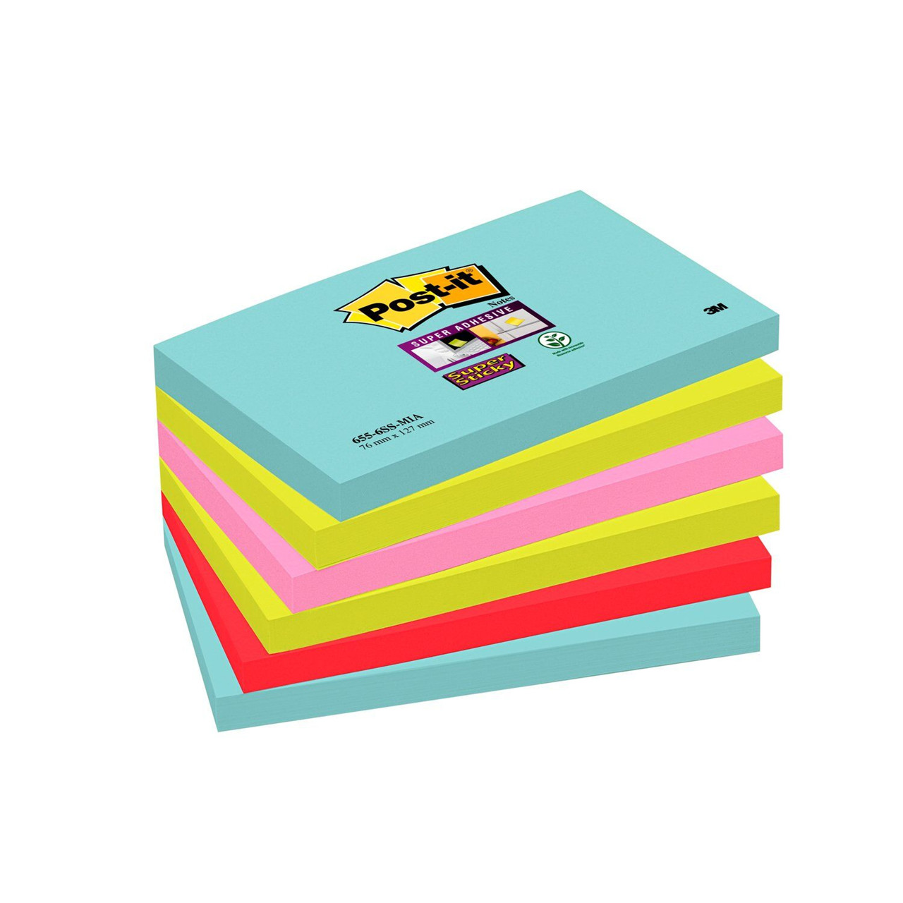 Post-it blok Super Sticky ass. 76x127mm 6blk Miami