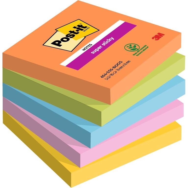 Post-it blok Super Sticky ass. 76 x 76 mm - 5 blokke Boost Colour
