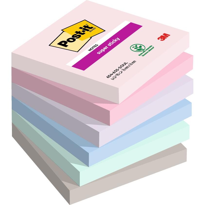 Post-it blokke - Super Sticky 76x76mm - 6 stk