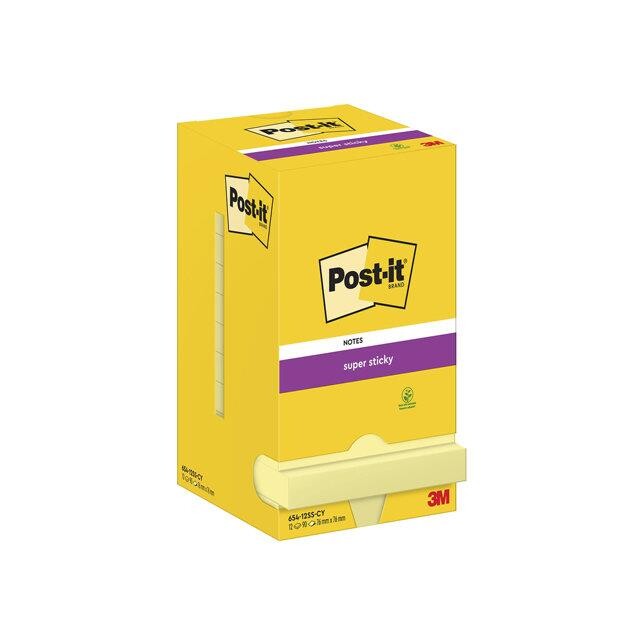 Post-it blok Super Sticky Canarygul 76x76mm 12 stk