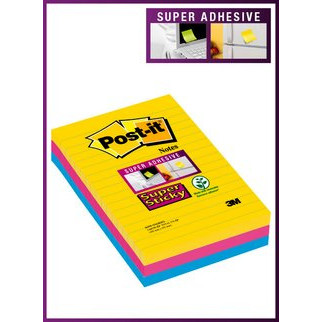 Post its notes Super Sticky ass. lin. 100x152mm - 3 blokke