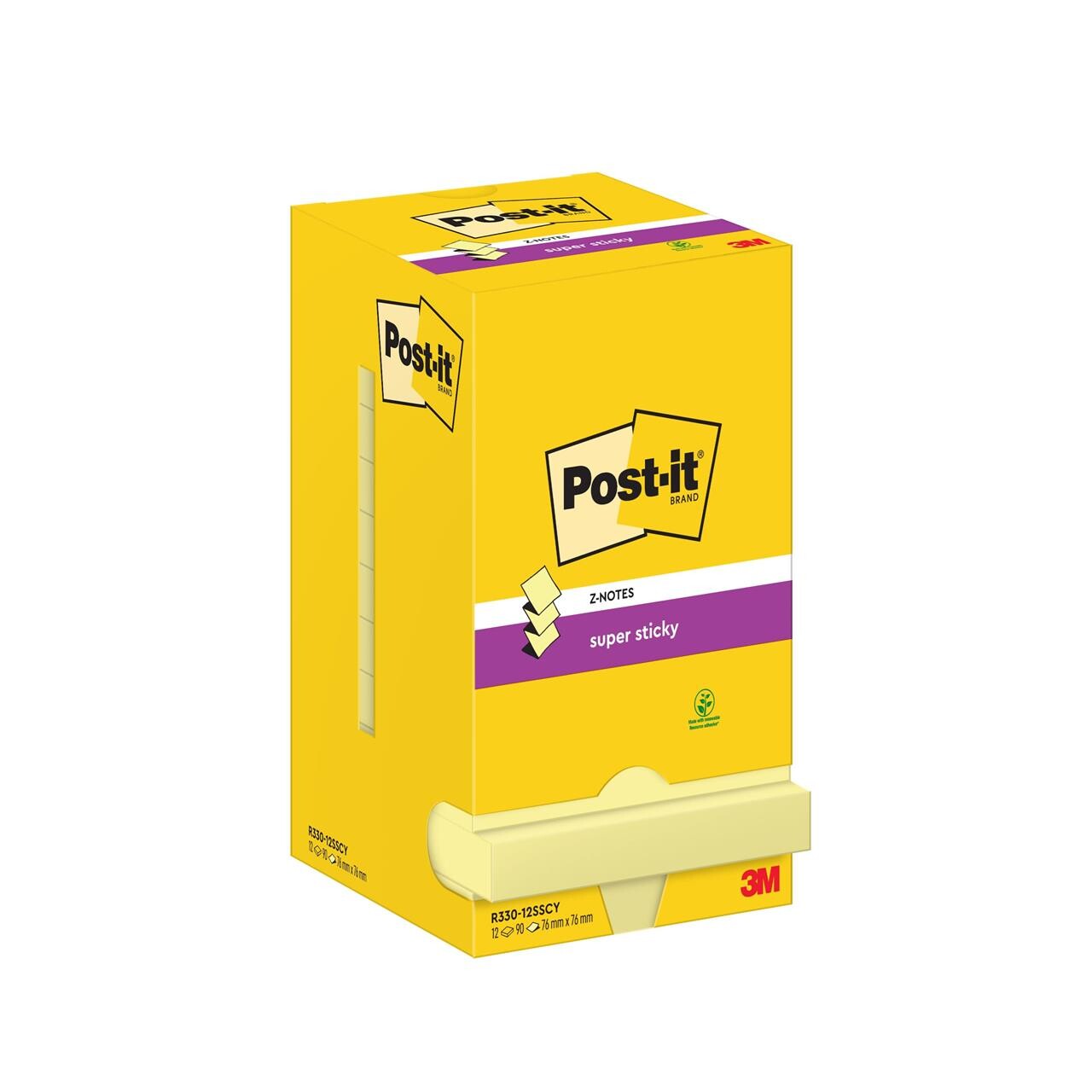 Post-it Super Sticky z-notes Canarygul 76x76mm 12blk/pak