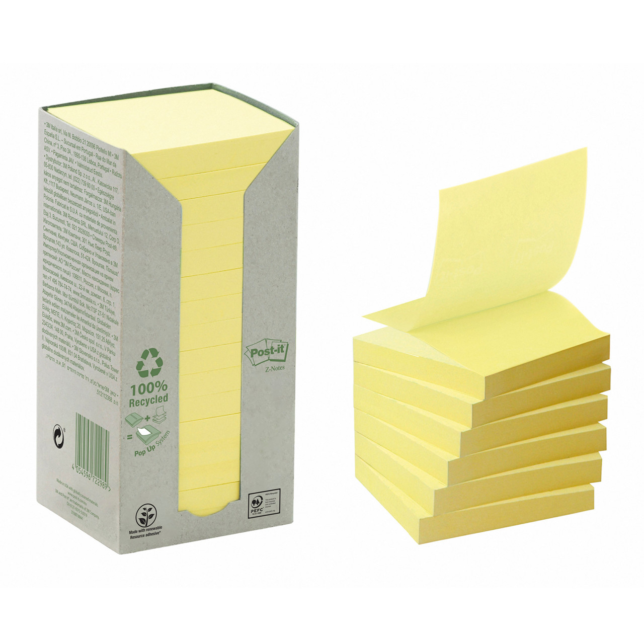 Post-it z-notes gul 76x76mm genbrug 16 blokke